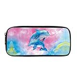 PJHEQOXE Kawaii Watercolor Dolphin Pen Pencil Case with Zipper,Aesthetic Pink Pencil Pouch Bag Aesthetic School Supplies Organizer for Girls,Boys
