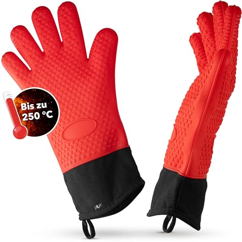 AVANA Silikon Ofenhandschuhe Hitzebeständige Grillhandschuhe Anti-Rutsch Kochhandschuhe mit weichem Baumwoll-Innenfutter Handschuhe bis zu 250°C - Rot AVANA Silikon Ofenhandschuhe Hitzebeständige Grillhandschuhe Anti-Rutsch Kochhandschuhe mit weichem Baumwoll-Innenfutter Handschuhe bis zu 250°C - Rot