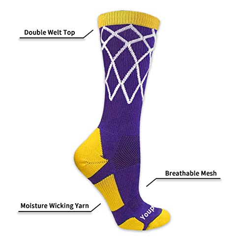 Youper Elite Basketball Socks with Basketball Logo & Net (2 Pairs), Athletic Crew Socks for Men, Boys, Women & Girls2
