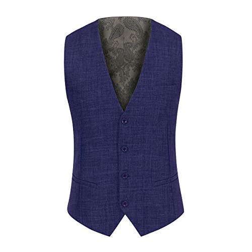 Mens 3 Piece Linen Suit Set Blazer Jacket Tux Vest Suit Pants Navy #TOP3