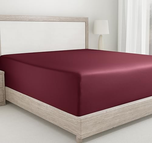 California Design Den Cotton Fitted Sheet Twin XL, Soft 400 Thread Count 100% Cotton Sateen, No Pop-Off Elastic, Deep Pocket Cooling Sheets, Durable Fitted Sheet Only (Twin XL, Burgundy Red)