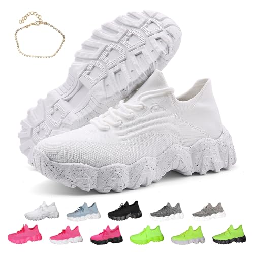 Quivale Simplysnug Women's Mesh Lace Up Lightweight Low Top Sneakers - Casual Tennis Shoes, Non Slip (White, US9.5)