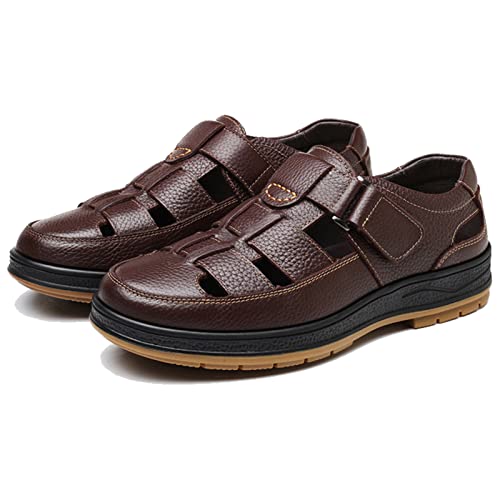 Men's Closed Toe Business Sandals, Large Size Handmade Casual Sandals, Fashion Hollow Out Backpacking Beach Shoes