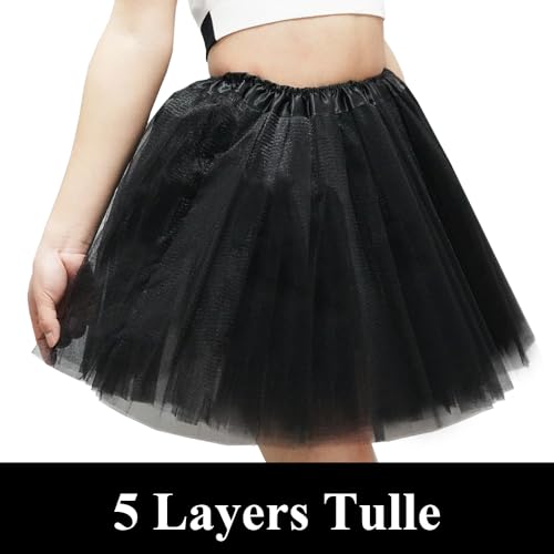 Women's 5-Layer Tulle Tutu Skirt, Adult Dance Ballet Tulle Dress,Teens Halloween Cosplay Running Tutu