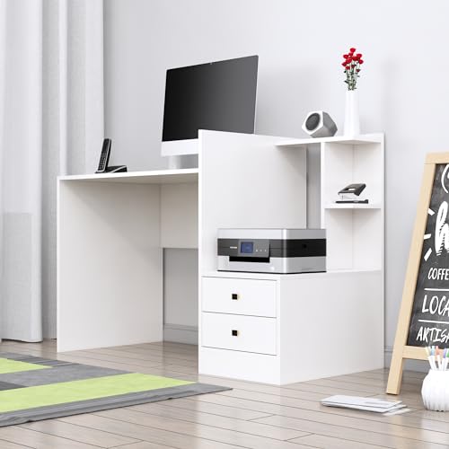 Image of Bniture Wooden Study Table for Home | Engineered Wood Study Table with Side Open Storage Area | Multi Purpose Computer Desk for Writing & Study | Laptop Table for Study Room & Office | Frosty White