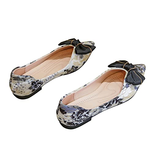 SAILING LU Bow-Knot Ballet Flats for Women Pointy Toe Sequins Dressy Shoes Womens Comfortable Slip on Loafers Light Weight 5