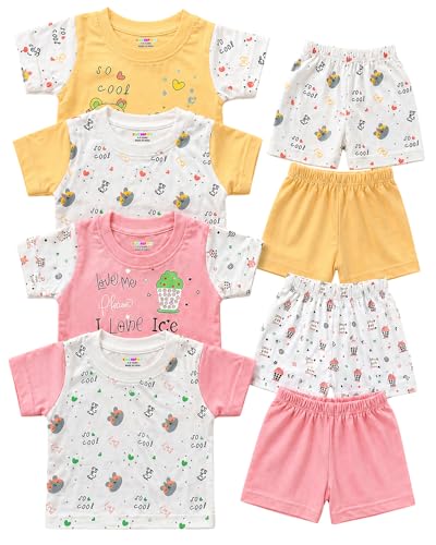 Image of Kuchipoo Girls 100% Cotton T-Shirt & Shorts Set | Printed Summer Wear Set | Soft & Comfortable Kids Clothing | Pack of 4