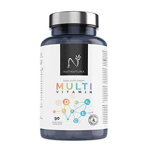 Multivitamínico para homem e mulher, à base de vitaminas e minerais, reduz o cansaço, a fadiga e reforça o sistema imunitário, 90 cápsulas vegetais.