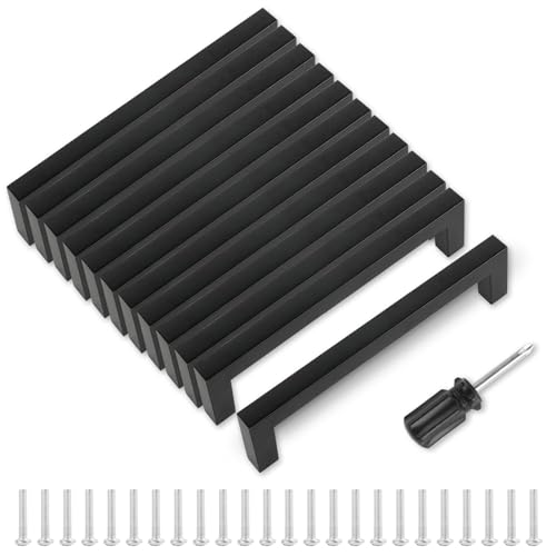 MIYUANGKJ 12pcs Kitchen Cabinet Handles & Drawer Pulls Black Kitchen Cupboards Handles 160mm Cupboard Door Handles with 24 Screws