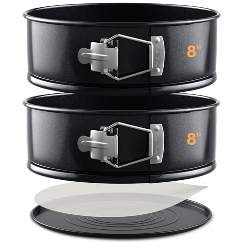 8 Inch Cake Tin Set– 7cm Deep Springform Cake Tins for Baking Layered Wedding Birthday– Bonus Precut Parchment Papers– Ultimate Baking XP with Round, Non-Stick & Leak-Proof Baking Tins
