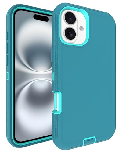 Image of for iPhone 17 Case with Port Cover, Rubber Matte Finish, Teal | 3-Layer Heavy Duty Armor, 16ft Drop Protection, Non-Slip Shockproof & Anti-Fingerprint
