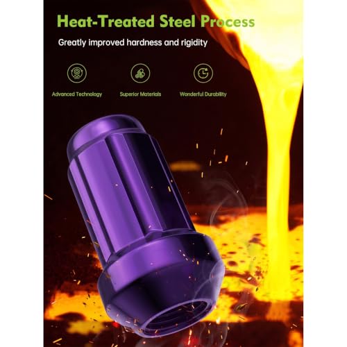 Image of AUTOPTIM M12x1.5 Spline Lug Nuts - 20Pcs Purple Closed End Nuts with Socket | Replacement for Honda Accord CRV Civic Pilot Chevy Impala Malibu Acura, 6 Point Conical Seat Aftermarket Wheel Tire Nuts