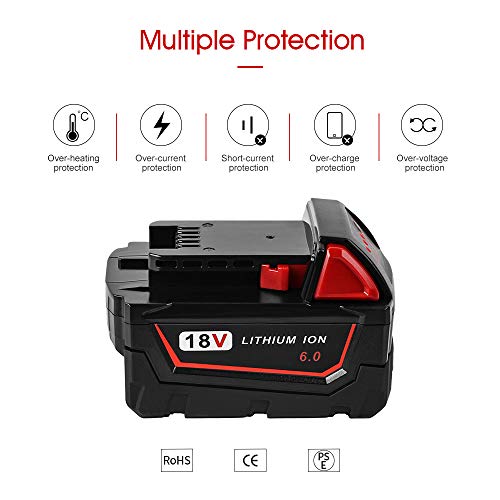 Jialipok M18 6.0Ah Battery Replacement for Milwaikee 18V Cordless Power Tool Lithium Battery M18 48-11-1815 48-11-1820 48-11-1822 48-11-1840 48-11-1841 48-11-1850 Battery