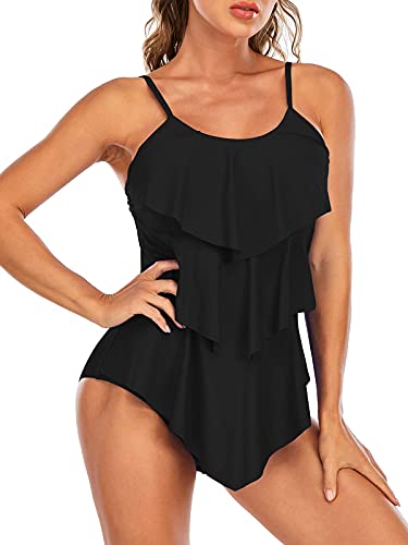 Century Star Womens Athletic One Piece Retro Flounce Swimsuits Ruffled Tiered Tummy Control Swimwear Plus Bathing Suits2