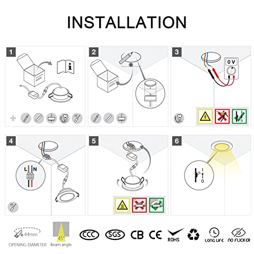 Image of Pack of 10 Cold White 3W Mini LED Down Lights Small Recessed Round LED spotlihgts Under Cabinet Lights 6000K