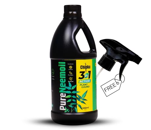 Chipku Organic Neem Oil for Plants 500ml With Free Spray Gun Concentrate Cold Pressed Water Soluble Formula for Garden & Home Plants For Making 100 Neem Spray Bottles