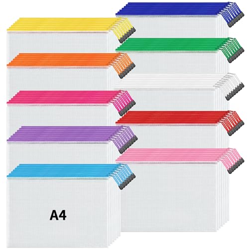 Image of JARLINK A4 Letter Size 72 Pack 10 Colors Zipper Mesh Document Pouch, Mesh Bags for Board Games & Puzzles, Waterproof Document Zipper Pouches for Office School Supplies, Toys, Cosmetics Travel Storage