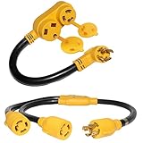 MECMO RV Generator Power Cord Adapter NEMA L14-30P 30 Amp to TT-30R/L5-30R + Generator Splitter 4-Pr