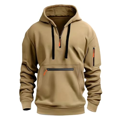 Men Casual Hooded Sweatshirts Drawstring Sports Pullover Sweater Solid Color Zipper Pocket Long Sleeve Hoodies