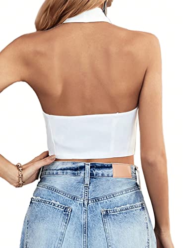 GORGLITTER Women's Button Front Backless Halter Top Sleeveless Asymmetrical Hem Crop Blazer Vest2