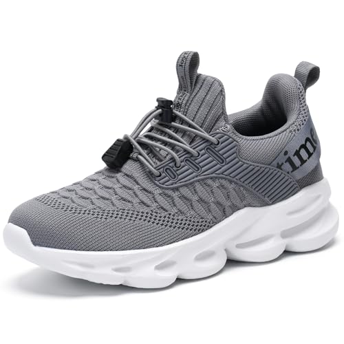 HSQ Boys Girls Tennis Shoes Breathable Girls Gym Shoes Lightweight Sneakers for Boys Kids Sneakers Dark Grey Size 12.5