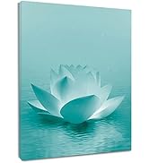LB Teal Water Lily Wall Art, Abstract Boho Floral on Teal Ocean Canvas Wall Art, Fantasy Zen Spa ...