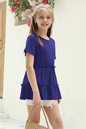 Image of Haloumoning Girls Crew Neck T Shirts Peplum Babydoll Tops Tees 4-15 Years | Girls T-Shirts, Casual Loose Tunic Tops, Cute Ruffle T Shirts, Short Sleeve Shirts, Long Sleeve Blouse