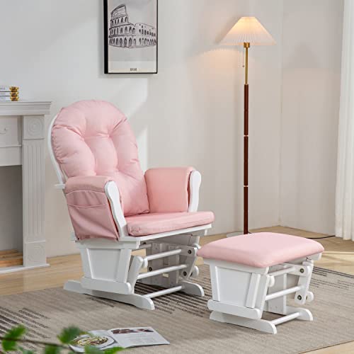 Image of REJOICE HOME Devon Glider with Ottoman, White/Pink Swirl