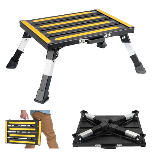 VHUTOU Aluminium Klapptritt Trittleiter, 42 * 30cm Trittstufen,4-stufige Höhenverstellung Arbeitsplattform 1 Stufe Trittstufen Max Belastung 350 kg für Camping Küche