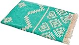 Carenesse Jacquard Hamamtuch Kelim 90 x 175 cm grün I Edles Hamam Handtuch 100% saugfähige Baumwolle mit hochwertiger Webung I Pestemal / Fouta weich & zart I Leichtes Hamam Strandtuch kompakt
