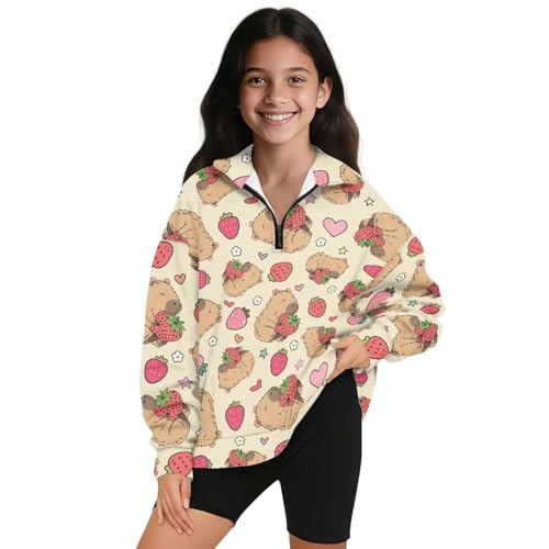 Girls Sweatshirts Casual Quarter Zip Long Sleeve Pullover Fashion Top Fall Winter Clothes for School Running Sports