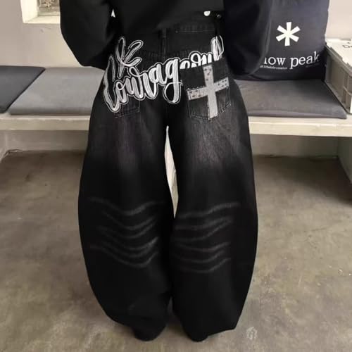 Unisex Y2k Vintage Gothic Letter Cross Print Wide Leg Jeans Hiphop Streetwear Punk Harajuku Loose Fit Casual Pants2
