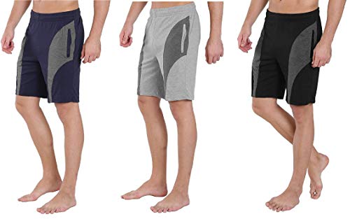 Image of DIA A DIA Men Cotton Sports Shorts Combo Pack of 3 (Size-M, Navy-Grey -Black)