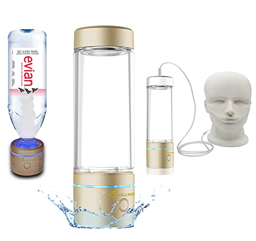H2Wellness Pro - Molecular Hydrogen Water Bottle, 240ml Portable Hydrogen Water Maker, Hydrogen Water Generator with Portable Inhaler Adapter, Gold Titanium