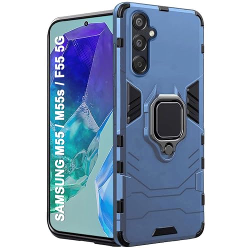 Image of TheGiftKart Tough Armor Bumper Back Case Cover for Samsung Galaxy M55 / M55s / F55 5G | Ring Holder & Kickstand in-Built | 360 Degree Protection Cover for Samsung M55 / M55s (PC & TPU, Greyish Blue)