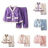 Girls Boys Plush Furry ?ajamas Cozy Soft Fleece ?a?ama Set Loose Fit 2 Piece Outfits Button (Purple, 12-18 Months)