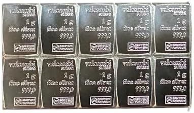 Valcambi, Qty of 10, one gram silver bars Gift, Souvenir, Memento, Trophy