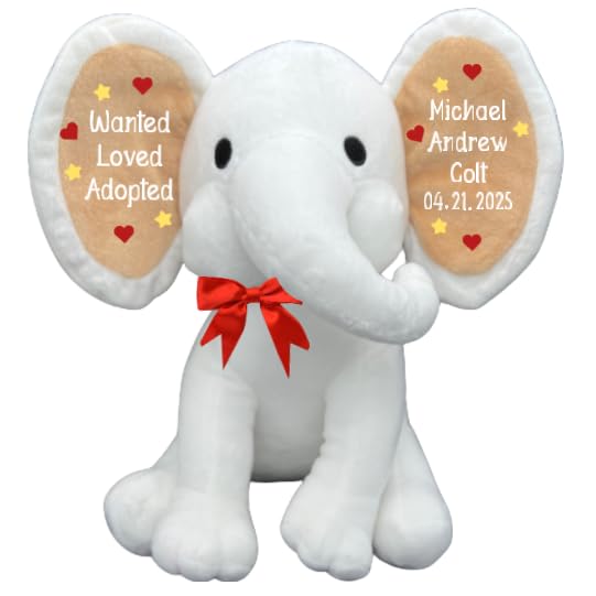 Wanted, Loved, Adopted - Adoption Celebration Gift - Personalized Plush Elephant Adoption Keepsake