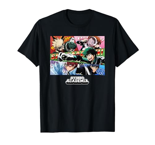 My Hero Academia Class 1-A Group Comic Panels Anime T-Shirt, Men, Black, Small