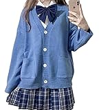 MININAI Kawaii Cardigan Sweater for Teen Girls Cute Long Sleeve Loose Knitted Jacket Coat Aesthetic Japanese School Uniform (Blue,M)