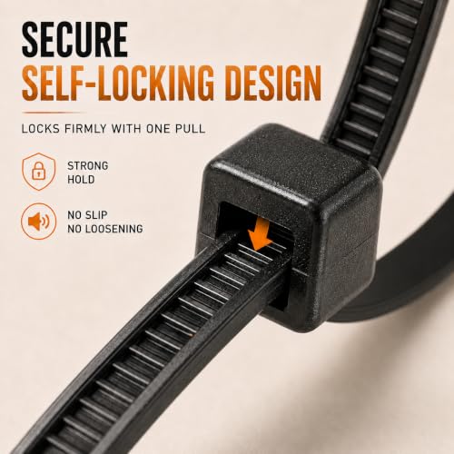 Image of Zip Ties Assorted Size | Heat Resistant Cable with Self-Locking Mechanism | Self-Lock, Antislip Cable Organizer | for Indoor & Outdoor Use (Set of 100, Color May Vary)