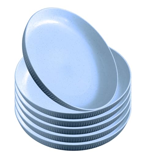 Image of Wheat Straw & Bamboo Fiber Plates Set, Lightweight Dinner Plates, Microwave and Dishwasher Safe, Plates Easy to Clean & Reusable (9 Inches, Blue, Set of 6)