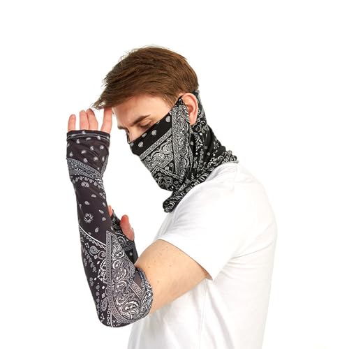 Unisex UV Protection Neck Gaiter Sun Arm Sleeves Set, Ice Silk Neck Gaiter, Cooling Arm Sleeve, Bandana for Hiking3