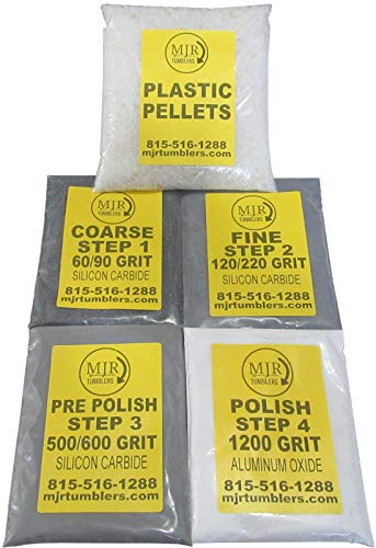 Mjr Tumblers Rock Tumbler Media Refill Kit With Plastic Pellets For 50Lb Rotary Or Vibratory Tumblers 4 Stages With Silicon Carbide And Aluminum Oxide Abrasive Grit For Polishing All Stones And Gems #TOP9
