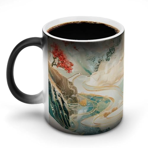 金山玉水の美しい絵画マグカップ 変色カップ 美しい自然の風景 イラストアート コーヒーカップ 高級 おしゃれ 人気 誕生日プレゼント ギフト 贈り物 彼女 妻 友人 家族 愛する人への素敵なプレゼント バレンタインデー 結婚記念日 プレゼント 350ml