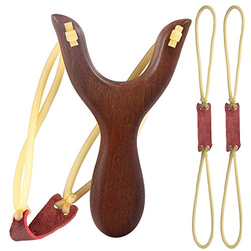 POPLAY Wooden Slingshot Classic Aiming Catapult Toy for Outdoor Hunting Competition Wood 1 x Slingshot and 2 x Rubber Bands