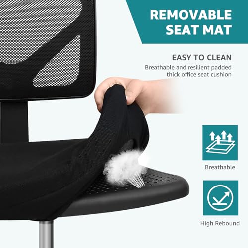 Image of OLIXIS Armless Office Chair, Ergonomic Desk Chair with Wheels, Mesh Back, Removable Washable Foam Cushion, Height Adjustable Rolling Swivel Chairs for Small Space, Home, Office, Black