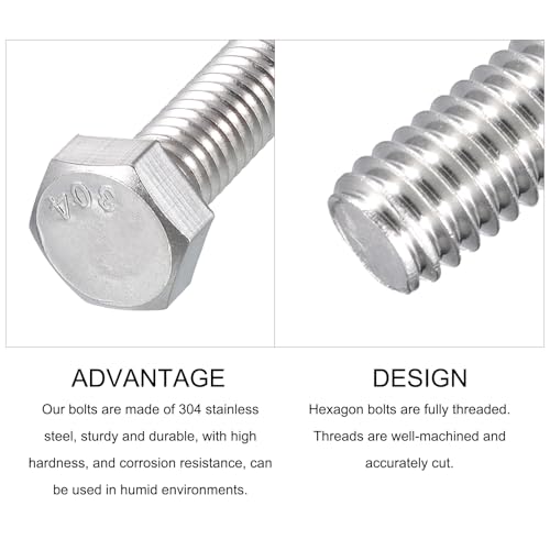 Image of METALLIXITY Hex Head Bolts (5 /16-18 x 3-1 /2 inch) 10Pcs, 304 Stainless Steel 18-8, Fully Threaded, External Hex Drive, Plain Finish, Hex Head Screw Bolt, Silver