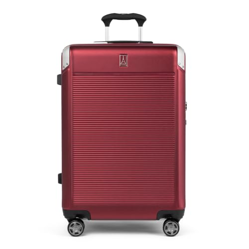 Image of Travelpro Platinum Elite Hardside Expandable Checked Luggage, 8 Wheel Spinner, TSA Lock, Hard Shell Polycarbonate Suitcase, Daring Red, Checked Medium 25-Inch