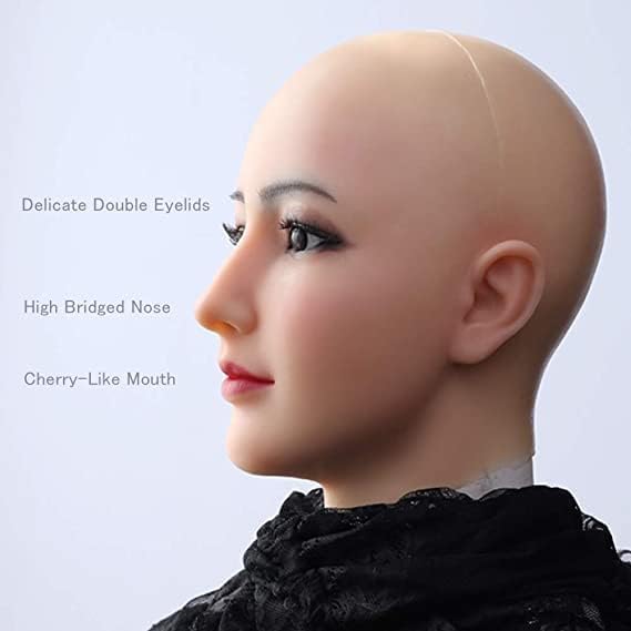 Miniatura 4 de Minaky Máscara de cabeza femenina realista de silicona suave, hecha a mano, para travesti, disfraces transgénero, disfraz 3G (No.2)